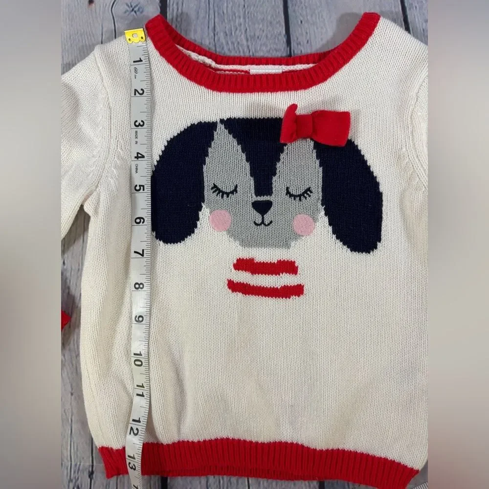 Gymboree Retro Cream Red Trim Puppy with Bow Cute Cottagecore Sweater 2T
